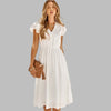 Abito midi da donna con scollo a V e volant