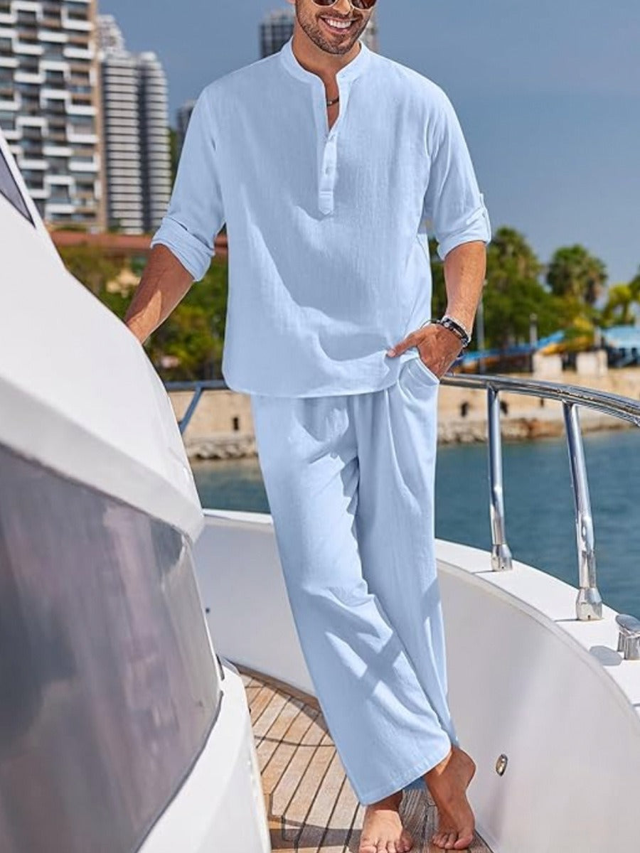Set da uomo in lino e cotone italiano, 2 pezzi