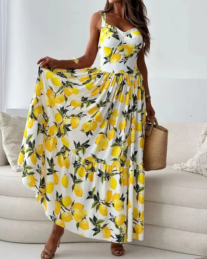 Abito da donna con stampa di limoni e spalline