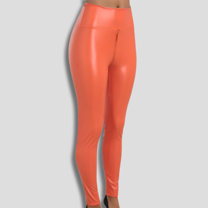 Leggings eleganti lucidi con cerniera