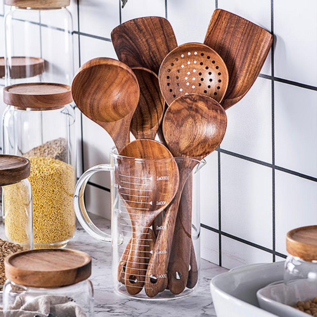 Utensili da cucina in legno di teak naturale di prima qualità