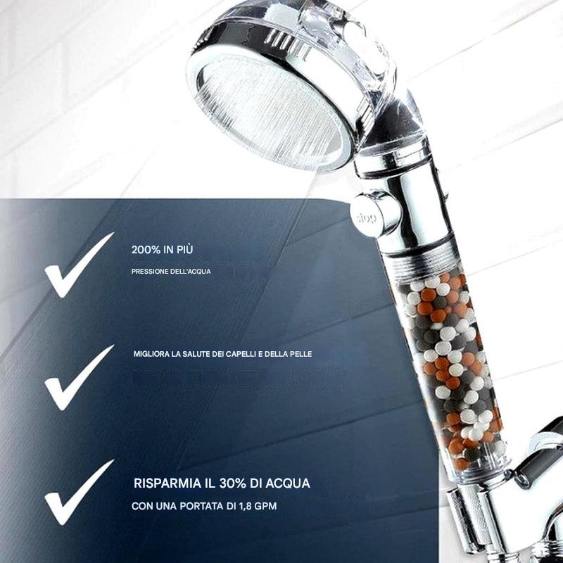 Soffione doccia con filtro ad alta pressione: getto efficiente con filtraggio integrato