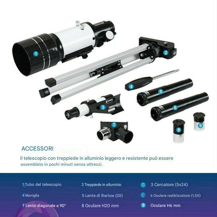 Telescopio professionale da 300/70 mm con treppiede e supporto per telefono