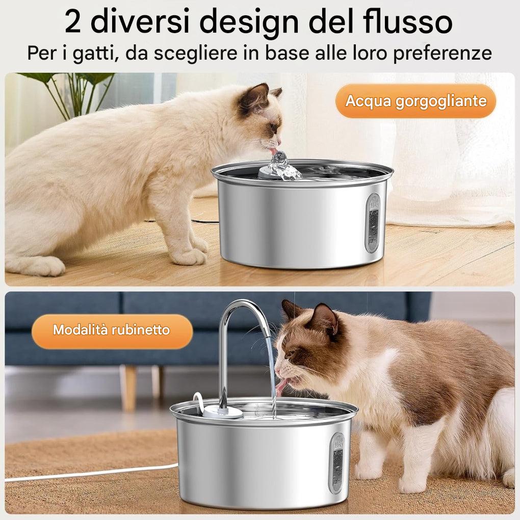 Fontana d’acqua in acciaio inox per gatti e cani di piccola taglia