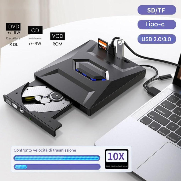 Lettore DVD esterno 7-in-1 e masterizzatore CD/DVD RW