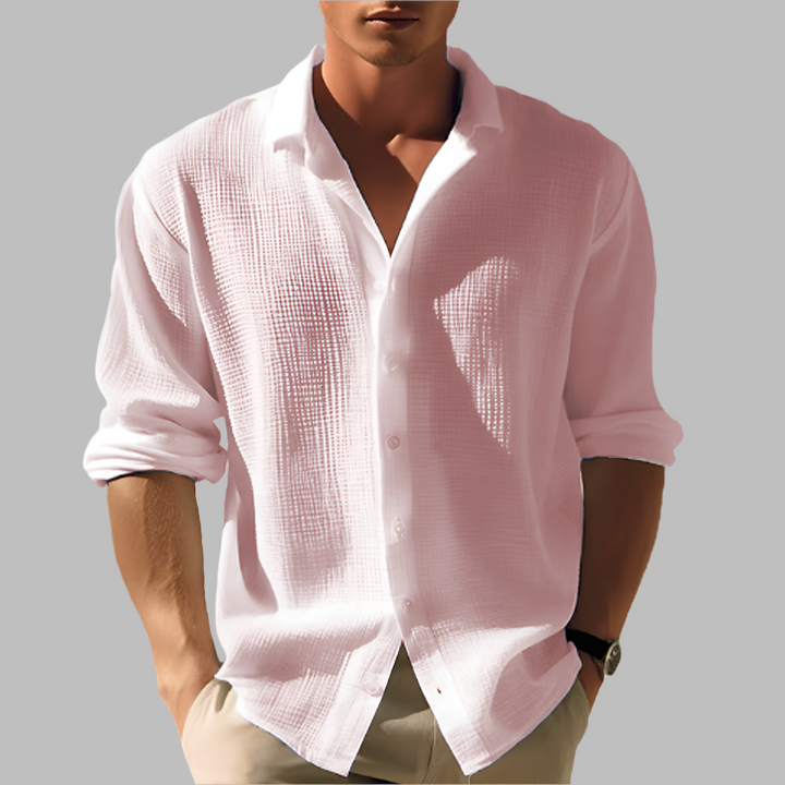 Camicia leggera da uomo in cotone e lino tinta unita