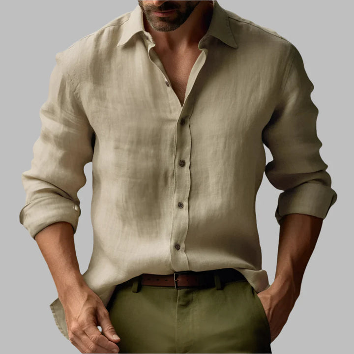 Camicia vintage a maniche lunghe in lino da uomo