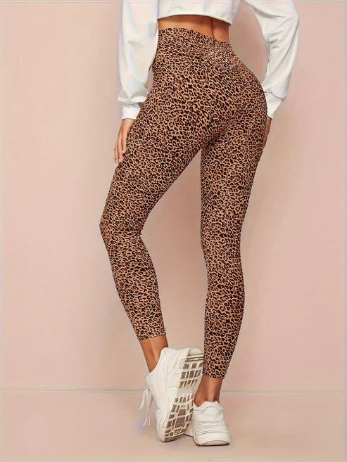 Leggings a vita alta da donna con stampa leopardo