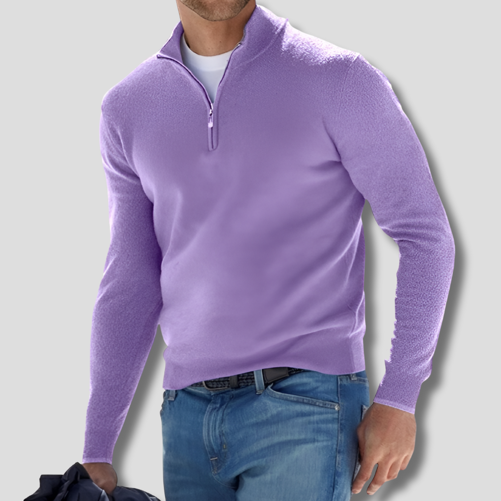Maglione da uomo in maglia di cotone con collo con cerniera