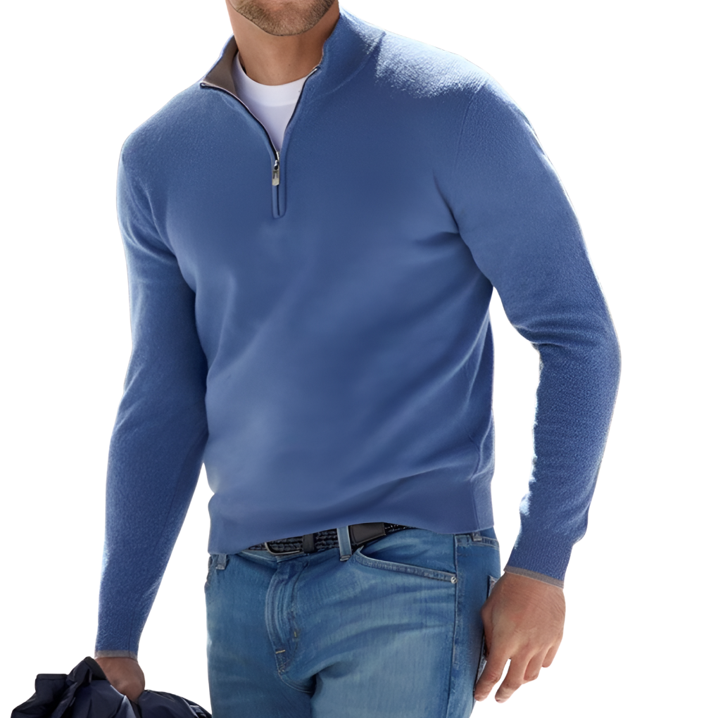Maglione da uomo in maglia di cotone con collo con cerniera