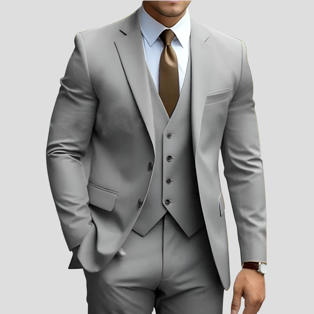 Abito da uomo elegante, 3 pezzi, beige, vestibilità slim