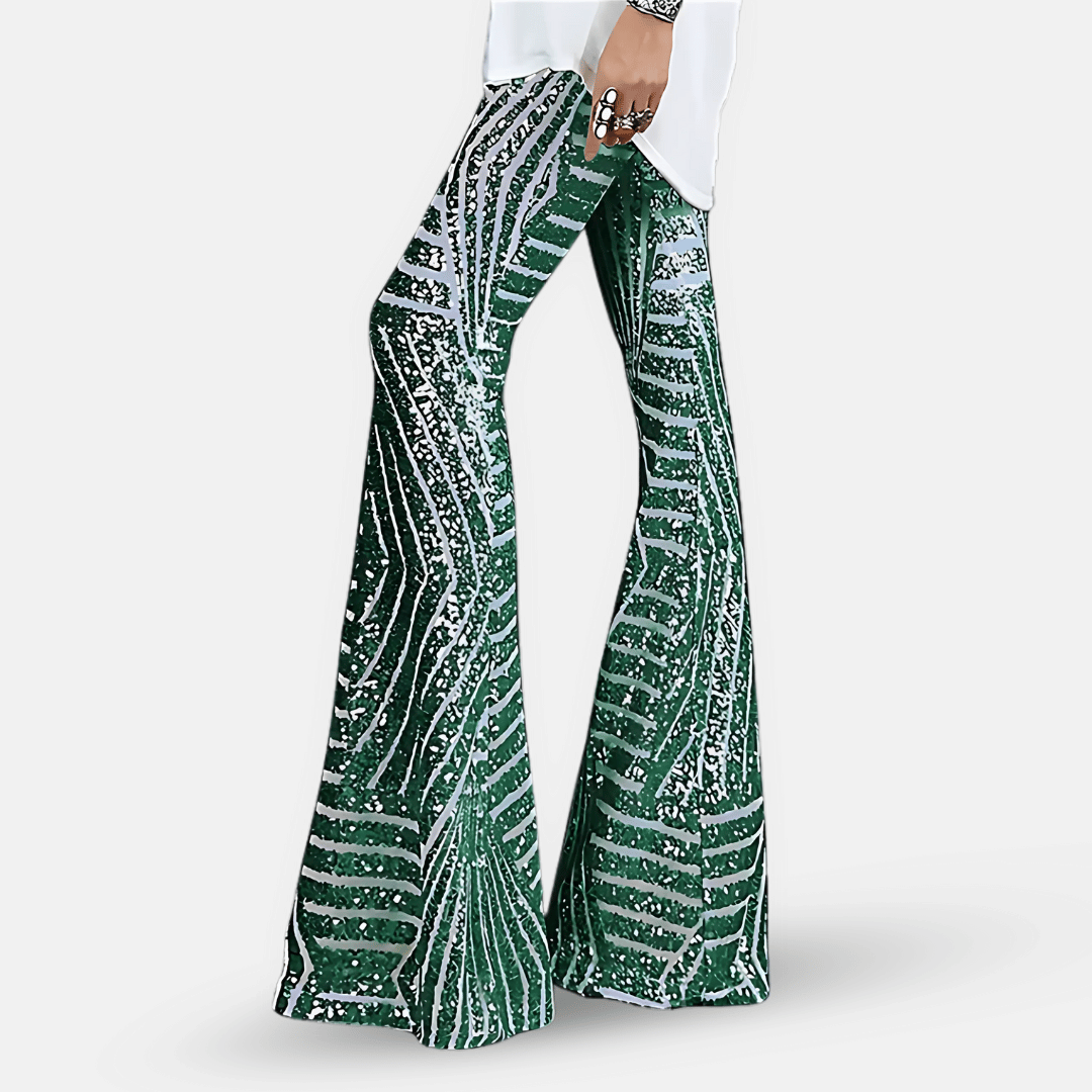 Pantaloni a zampa a vita alta con paillettes da donna