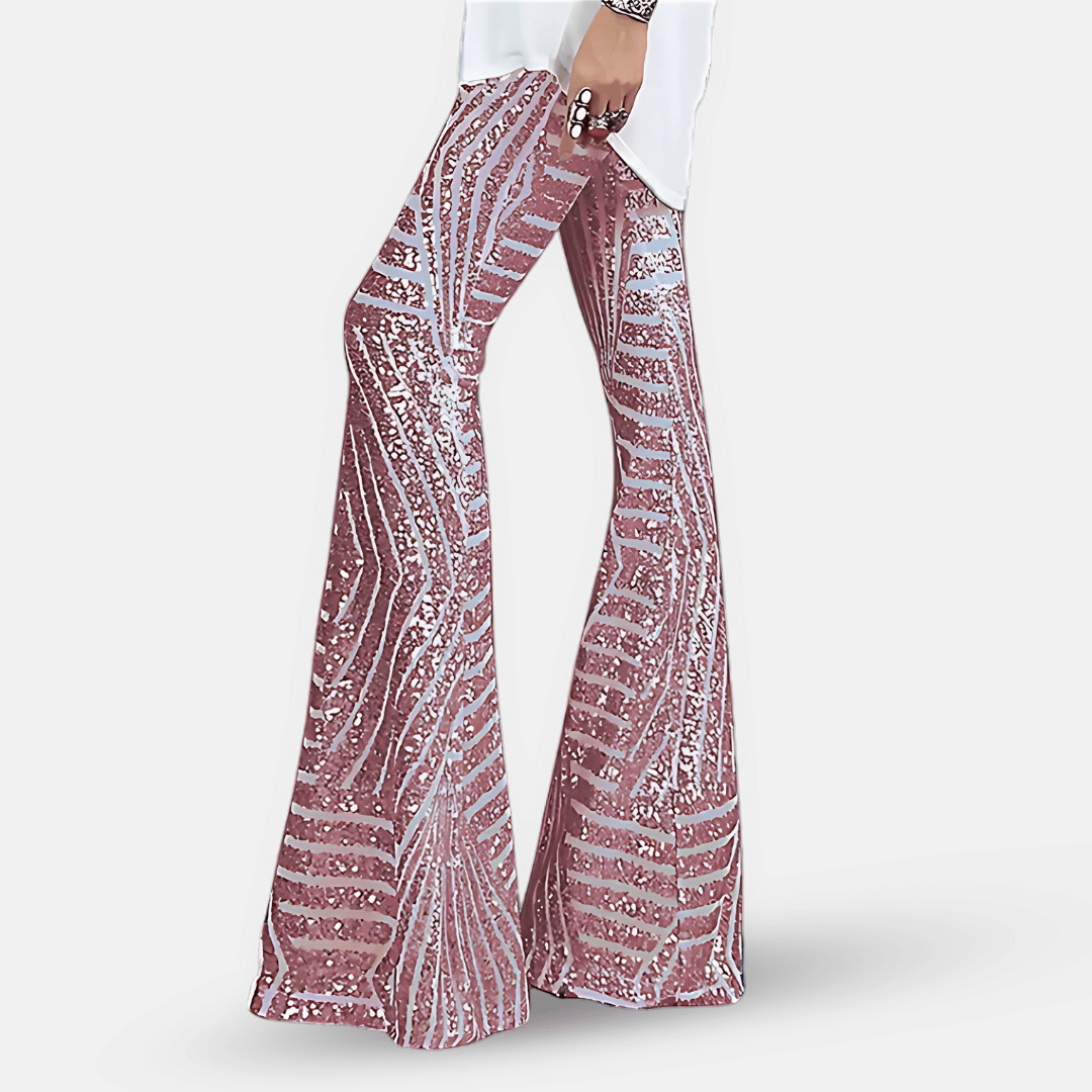 Pantaloni a zampa a vita alta con paillettes da donna