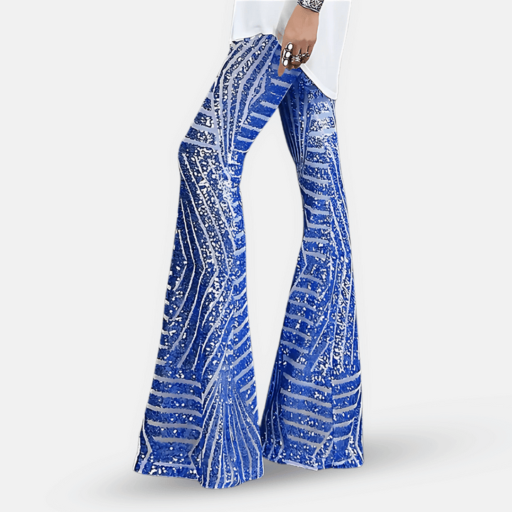 Pantaloni a zampa a vita alta con paillettes da donna