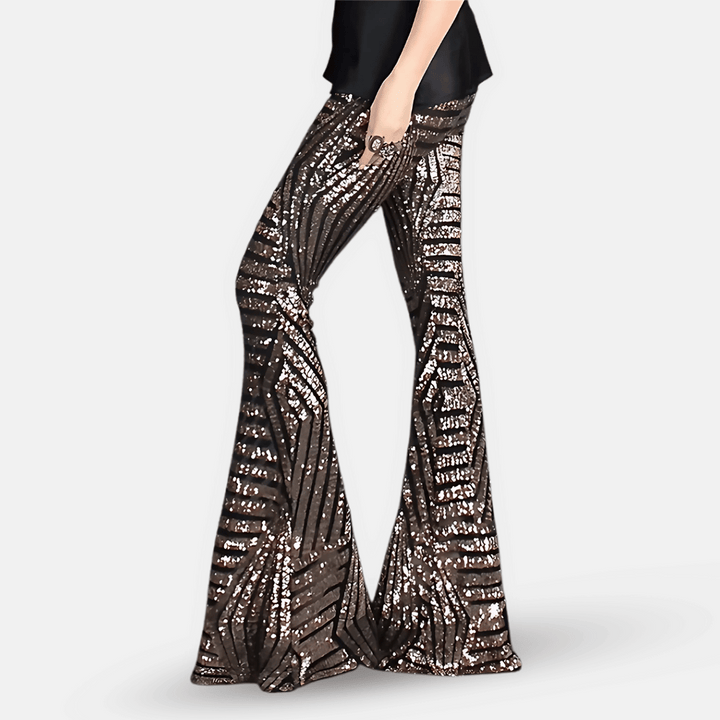 Pantaloni a zampa a vita alta con paillettes da donna