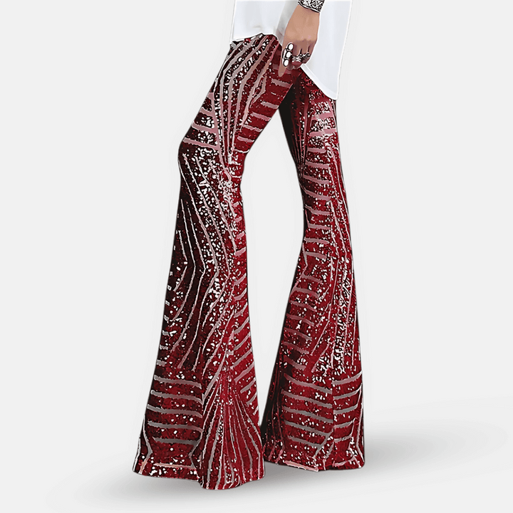 Pantaloni a zampa a vita alta con paillettes da donna
