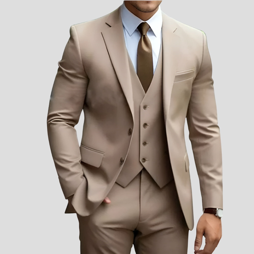 Abito da uomo elegante, 3 pezzi, beige, vestibilità slim