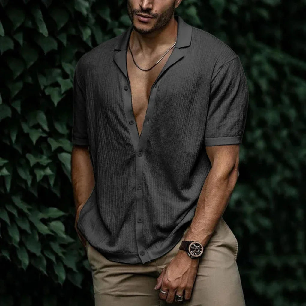 Camicia estiva da uomo in lino con chiusura a bottoni