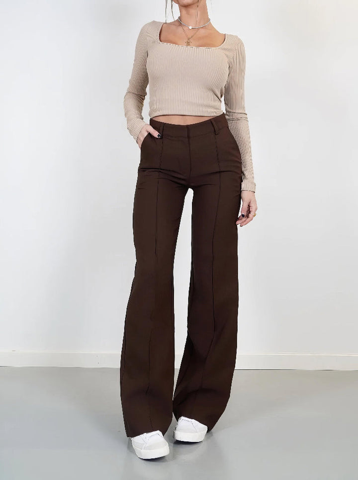 Pantaloni a gamba larga a vita alta da donna