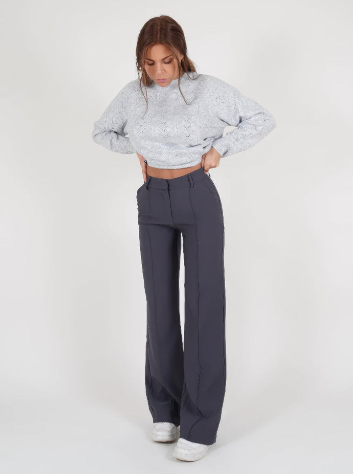 Pantaloni a gamba larga a vita alta da donna