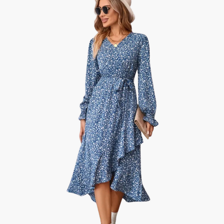 FloraLuxe - Abito Donna con Stampa Floreale e Collo a V