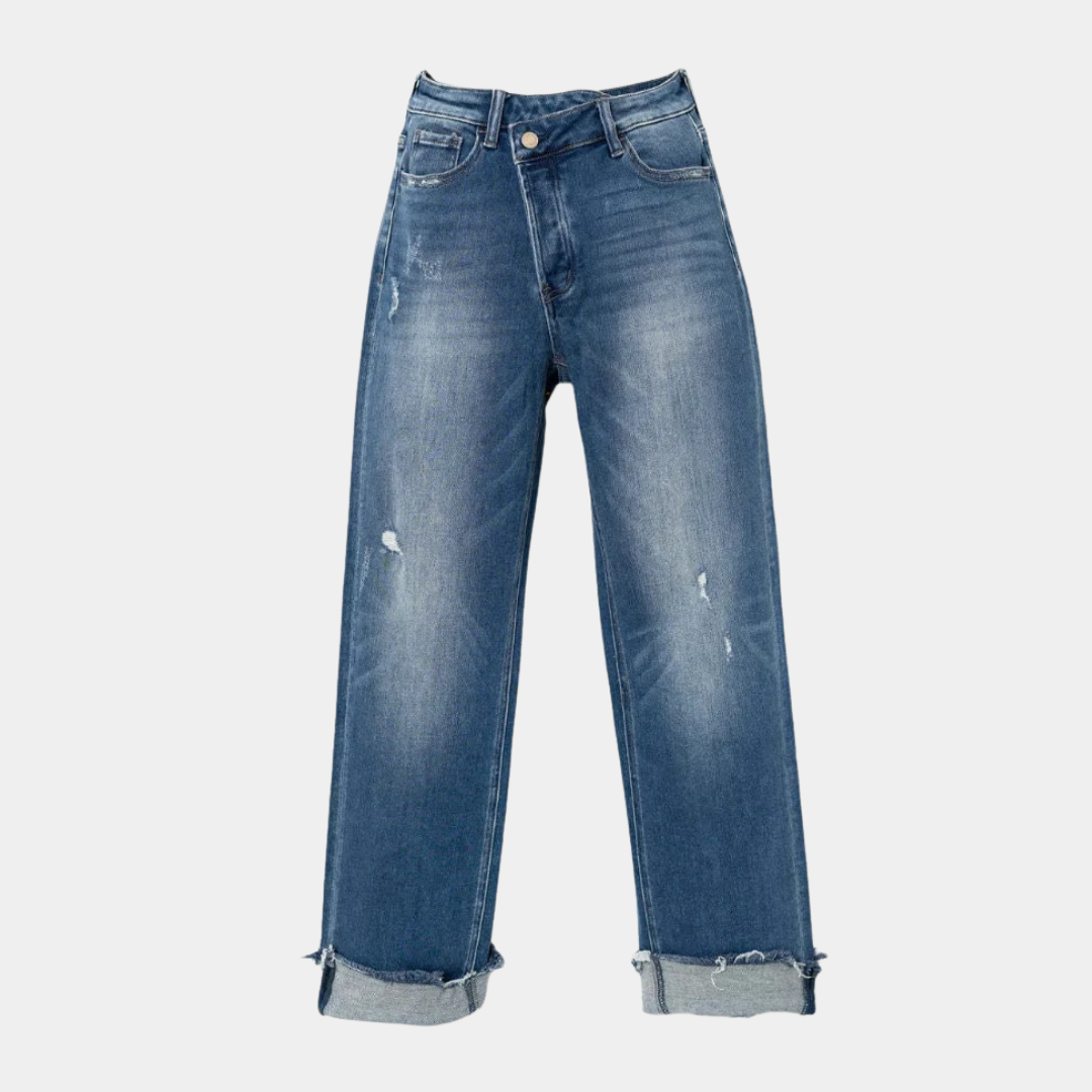 Pantaloni di jeans comodi e a vita alta da donna