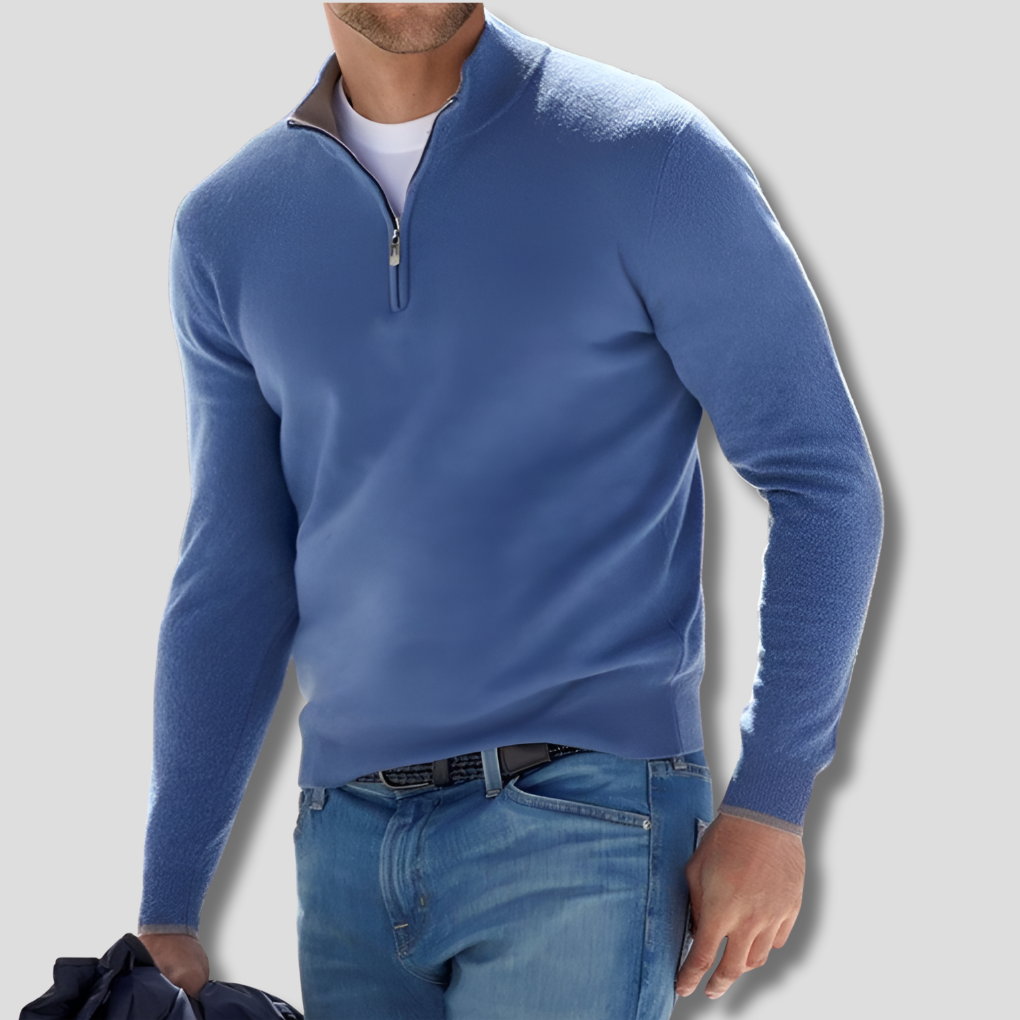 Maglione da uomo in maglia di cotone con collo con cerniera