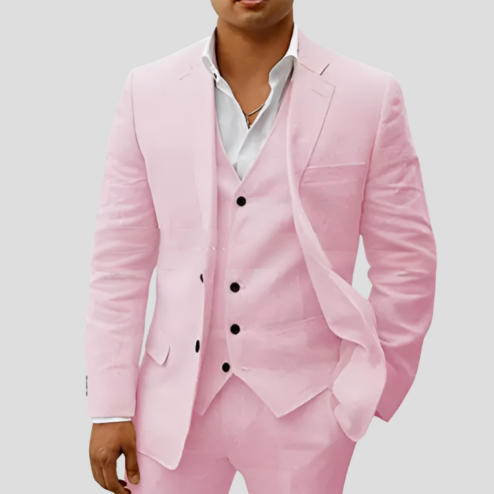 Completo in lino da uomo composto da tre pezzi: blazer, gilet e pantaloni