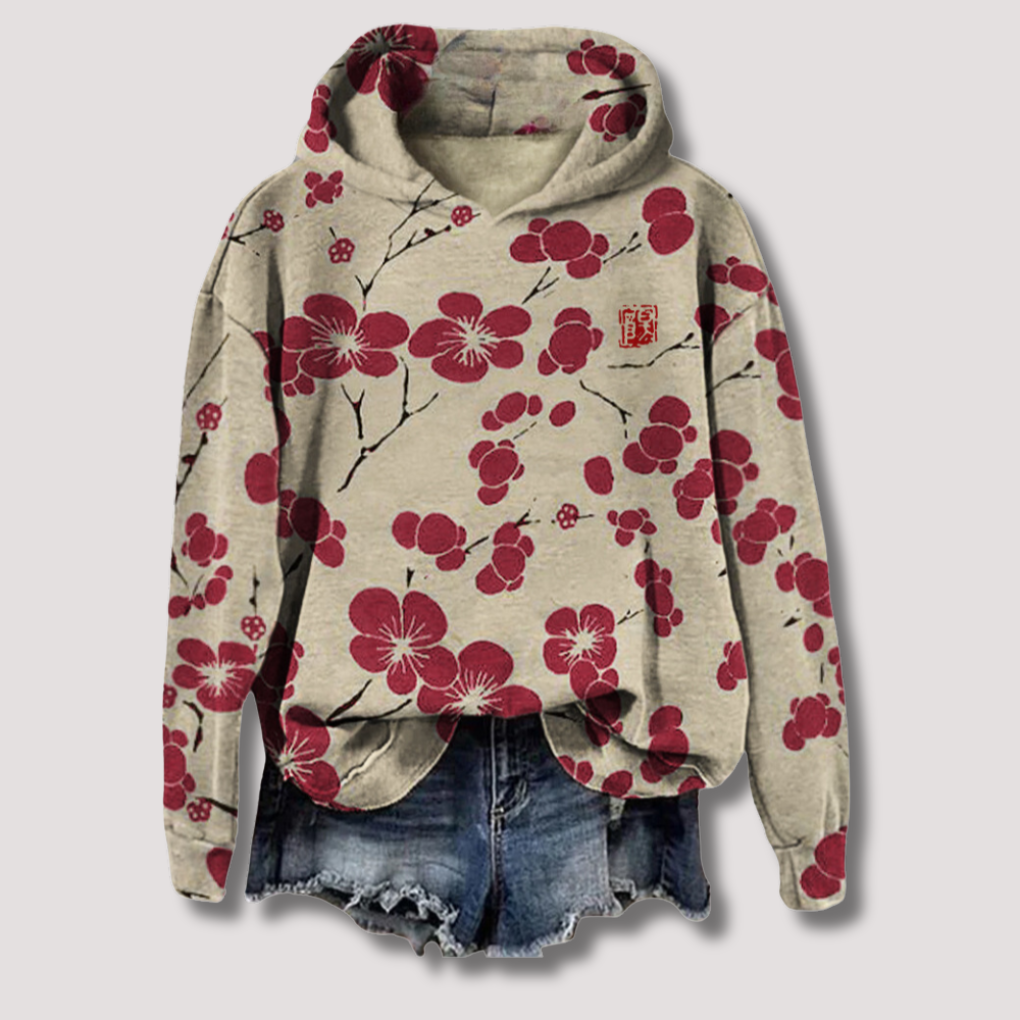 Maglione leggero con stampa floreale e cappuccio