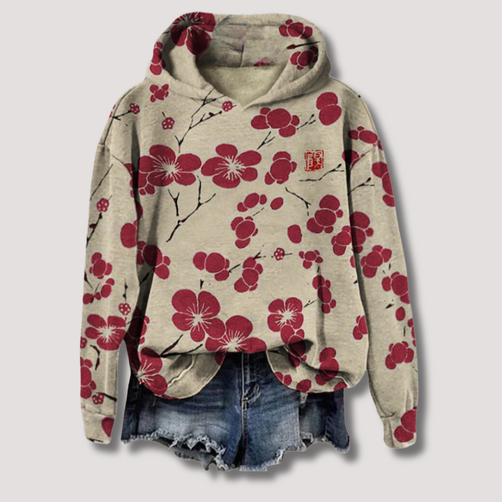Maglione leggero con stampa floreale e cappuccio