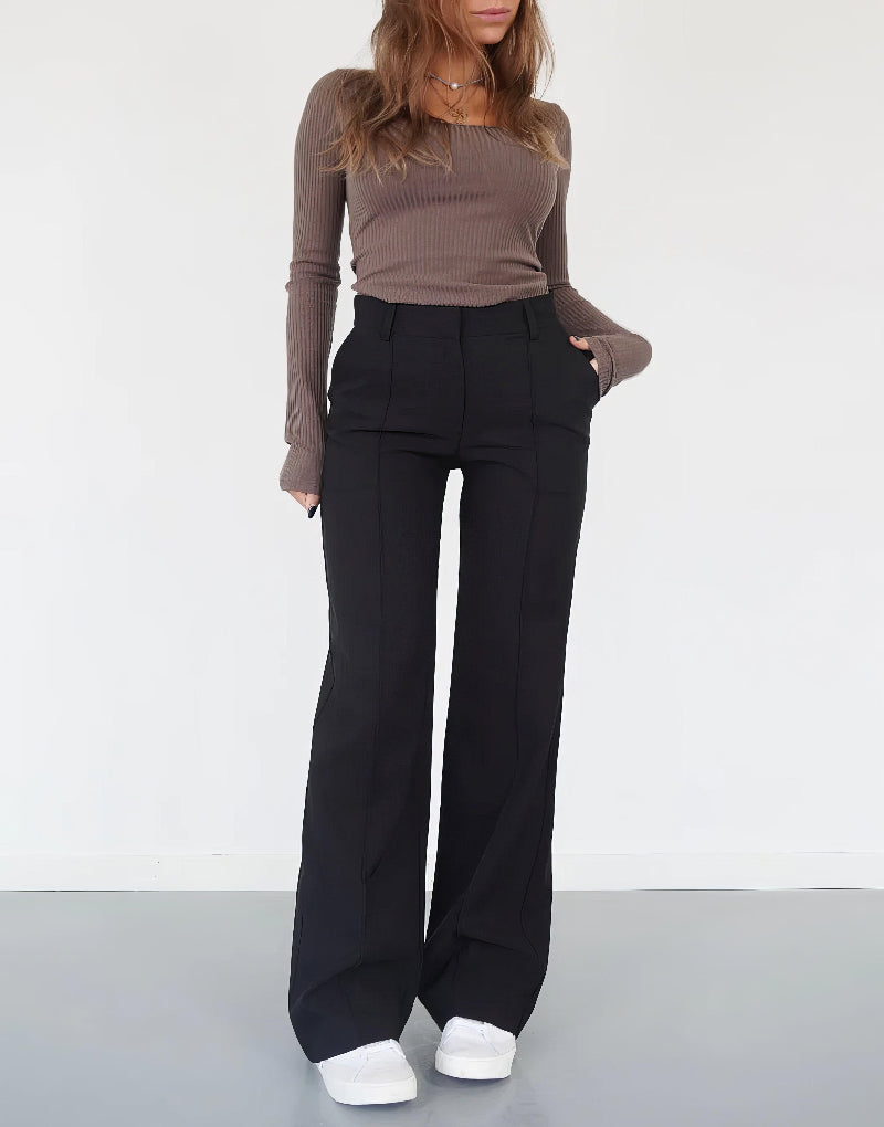 Pantaloni a gamba larga a vita alta da donna