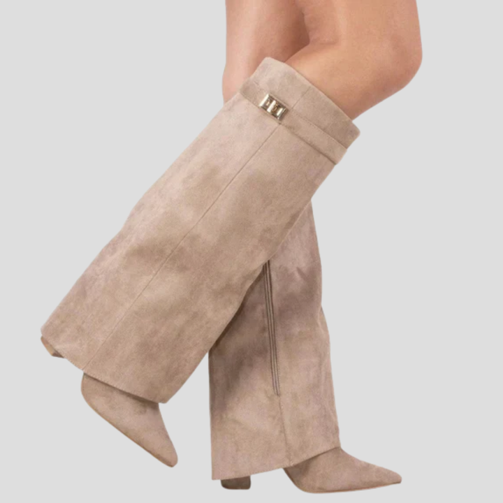 High boots with flap and block heel