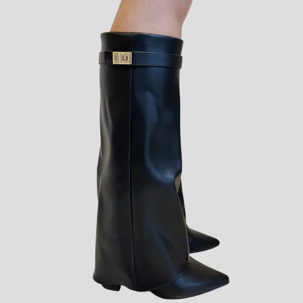 High boots with flap and block heel