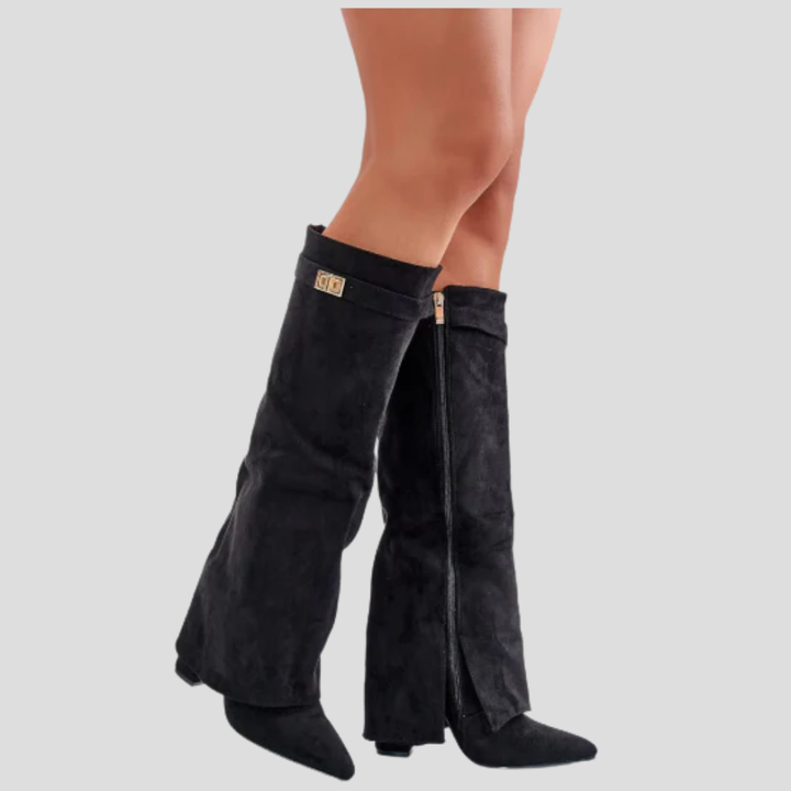 High boots with flap and block heel
