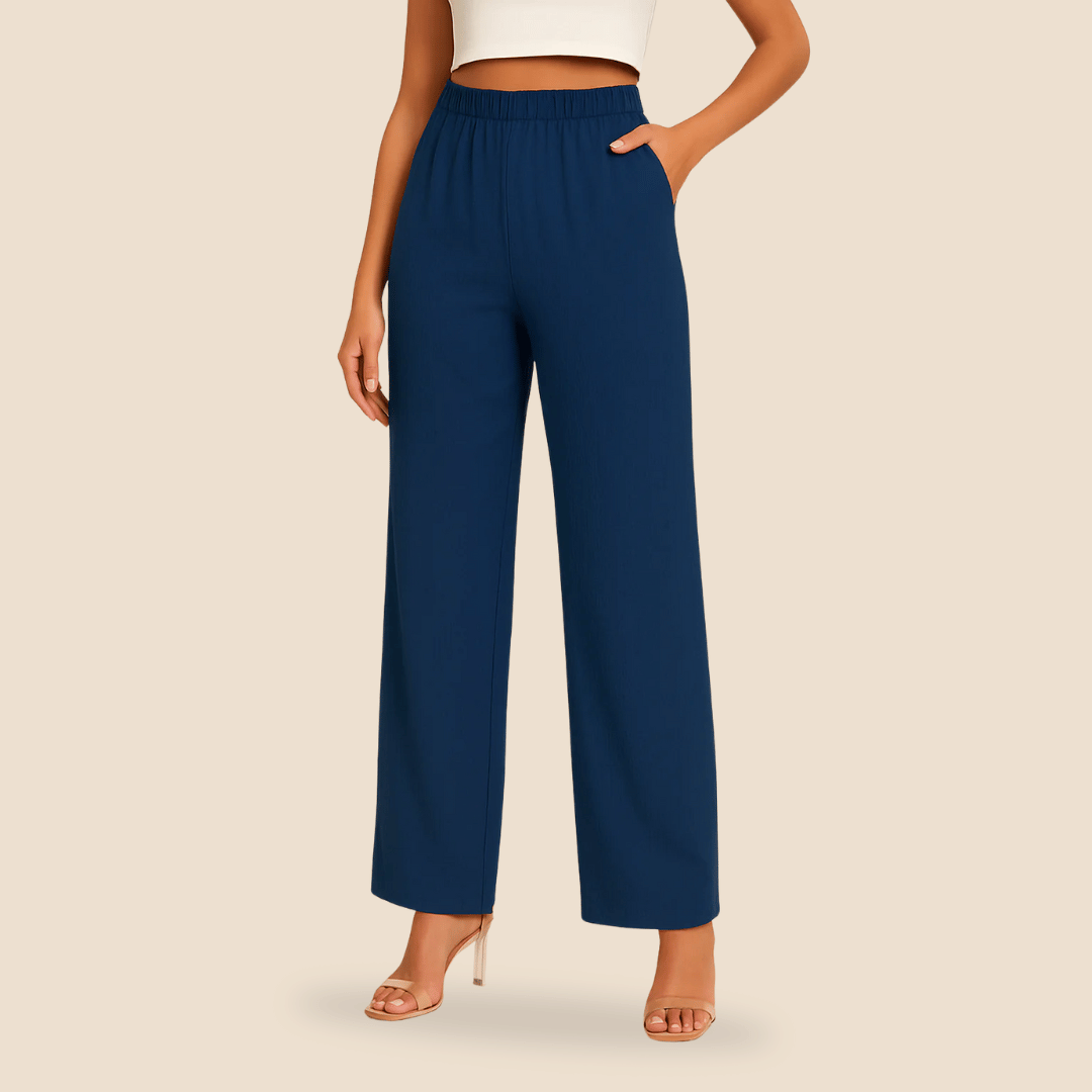 Pantaloni dritti da donna con elastico in vita