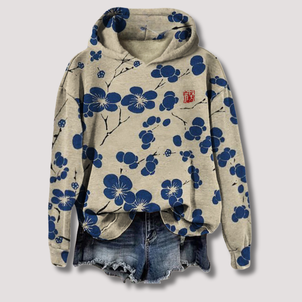 Maglione leggero con stampa floreale e cappuccio