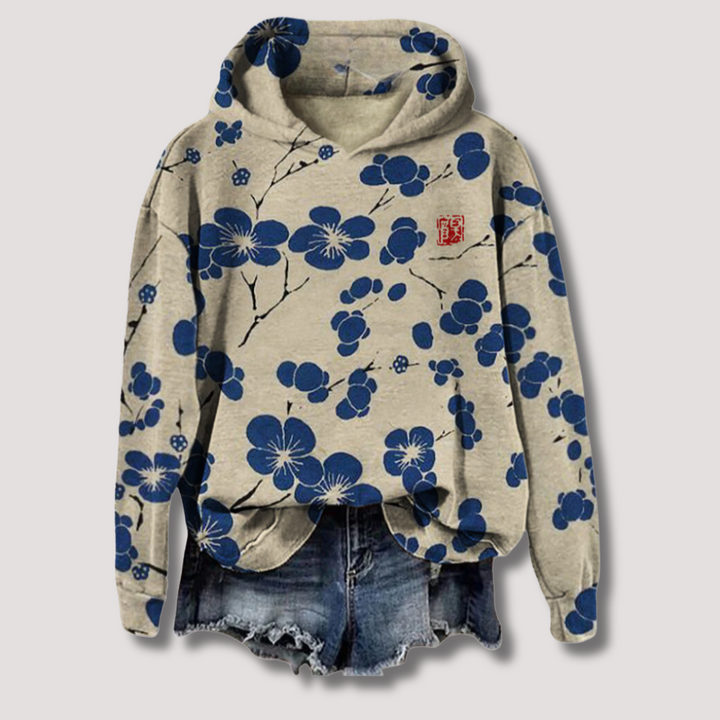 Maglione leggero con stampa floreale e cappuccio
