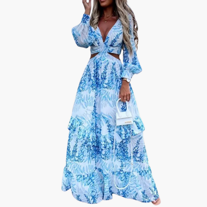 Elysia - Abito Maxi Donna con Scollatura a V e Dettagli Cut-out
