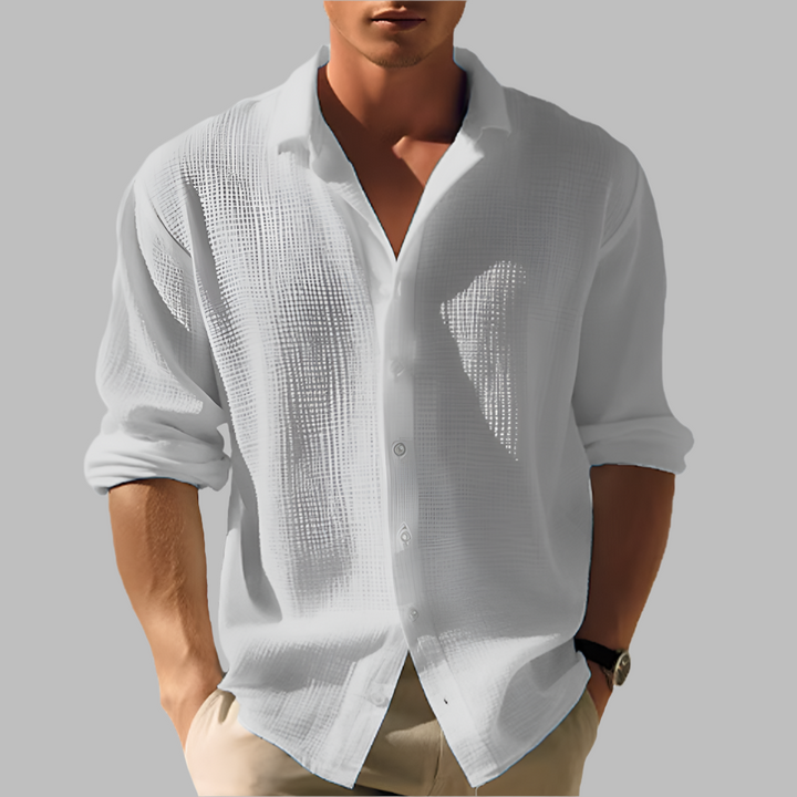Camicia leggera da uomo in cotone e lino tinta unita