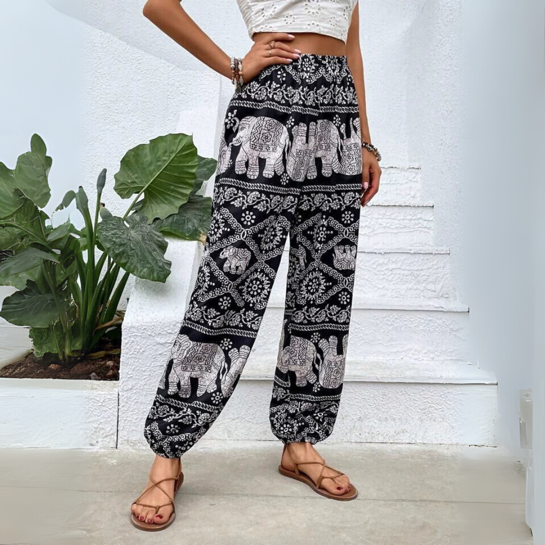 Pantaloni harem larghi con stampa elefante bohémien (pre-vendita)