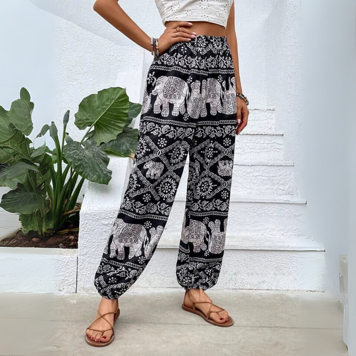 Pantaloni harem larghi con stampa elefante bohémien (pre-vendita)
