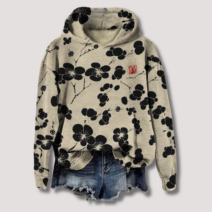 Maglione leggero con stampa floreale e cappuccio