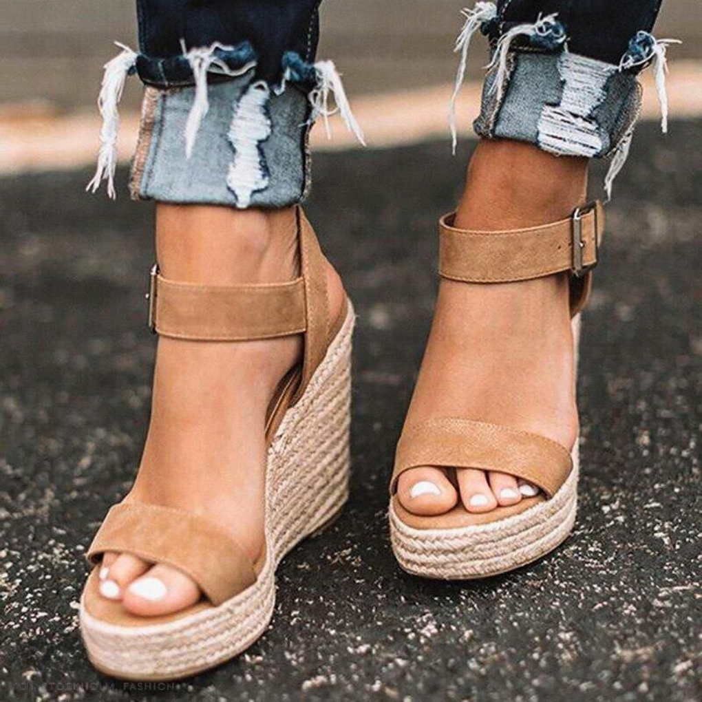 Sandali con zeppa casual da donna con cinturino a T