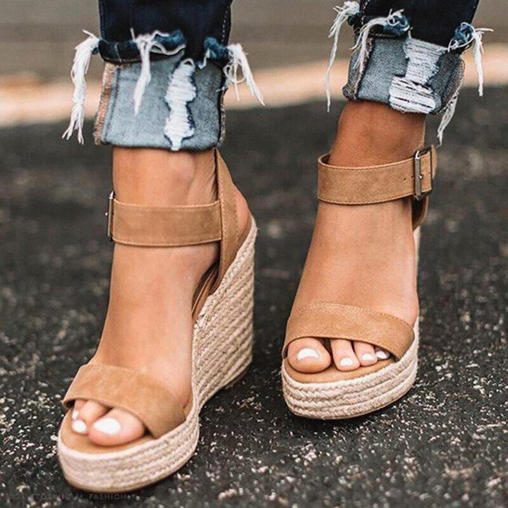 Sandali con zeppa casual da donna con cinturino a T