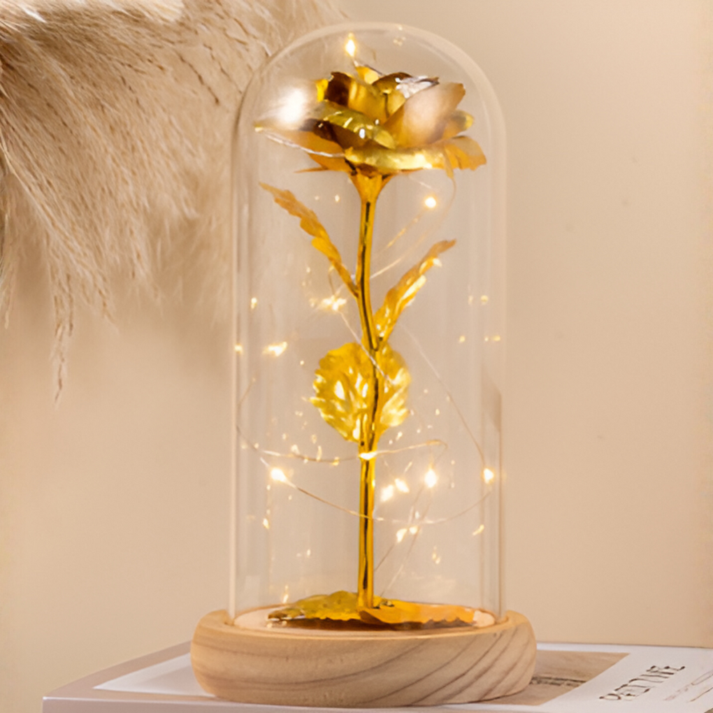 Rosa eterna con luz a LED en cúpula de vidrio