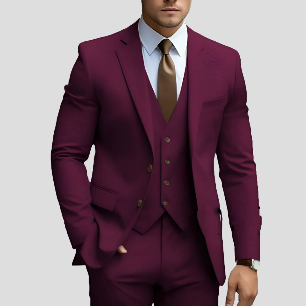 Abito da uomo elegante, 3 pezzi, beige, vestibilità slim
