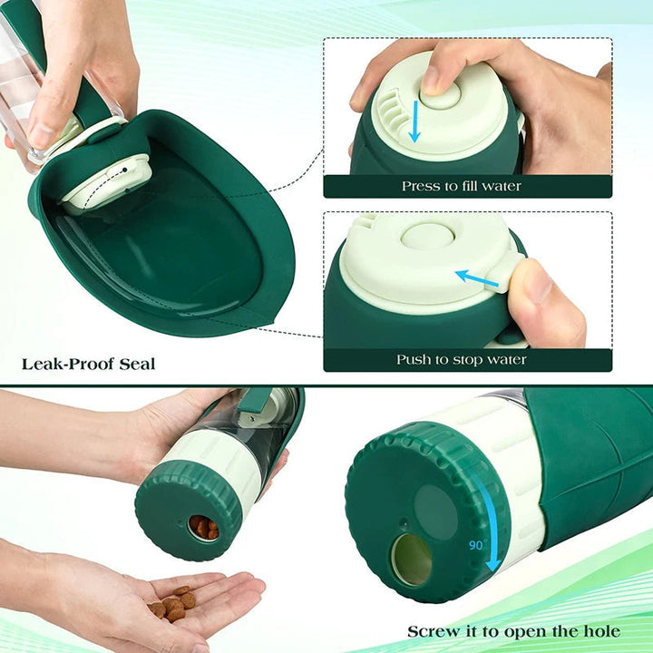 Portable Water & Food Bottle for Dogs with 2-in-1 Design