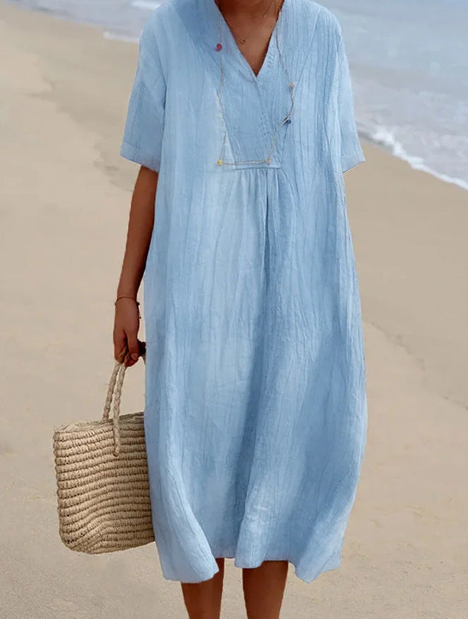 Abito da spiaggia rilassato con scollo a V e maniche corte
