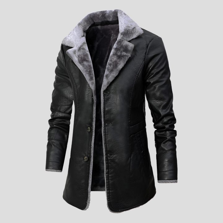 Cappotto da uomo in pelle foderato in montone