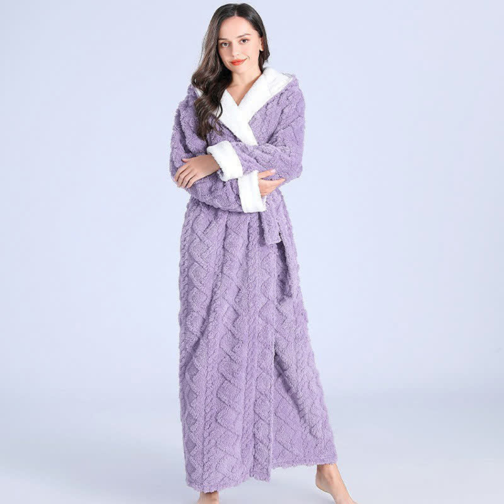 Accappatoio da donna in flanella con cappuccio spesso